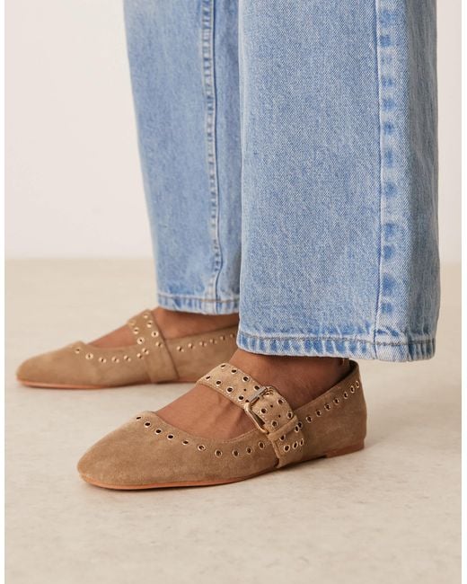 ASOS Blue Larson Eyelet Mary Jane Ballets