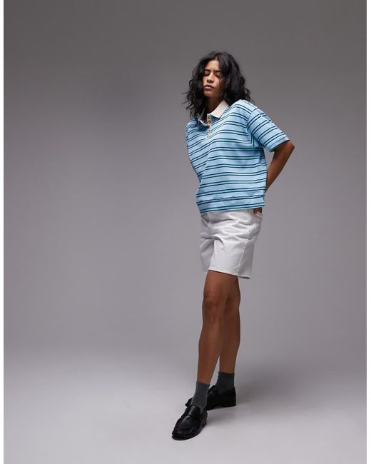 TOPSHOP Blue Stripe Boxy Polo