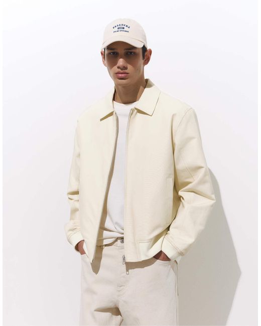 Pull&Bear – gerippte bomberjacke in Natural für Herren