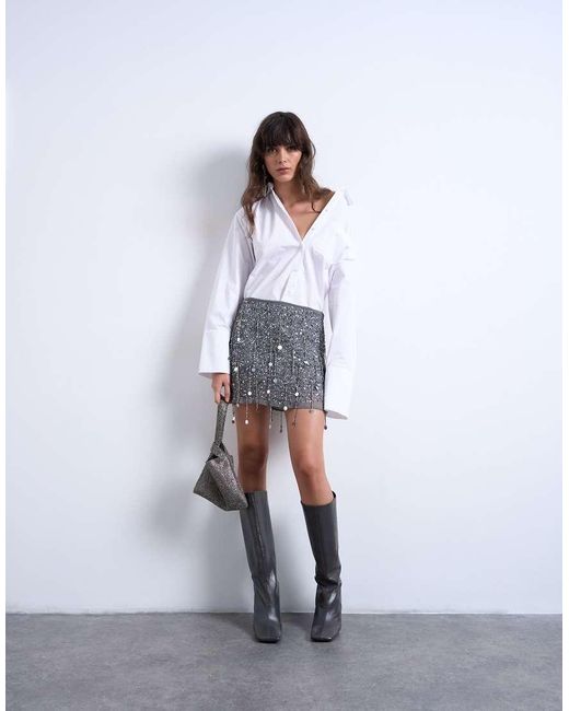 TOPSHOP White Sequin Mini Skirt