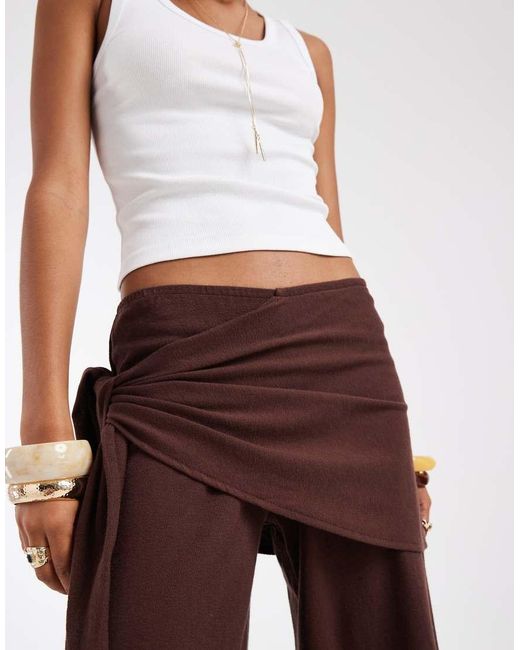 ASOS Brown Textured Sarong Detail Trouser Co-Ord