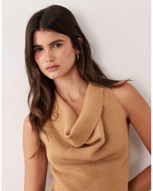 ASOS Blue Ribbed Cowl Neck Halter Knitted Top