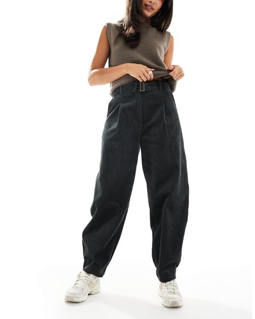 ASOS Blue Cord Barrel Leg Trousers With Belt