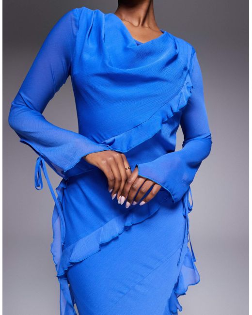 sachin and babi light blue dress Red Chiffon Ruched Dropped Waist Sleeveless Maxi Dress