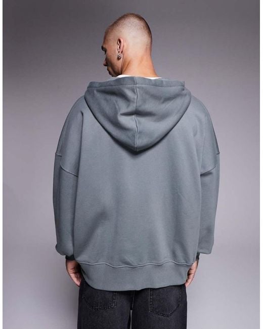 ASOS Gray Premium Heavyweight Extreme Oversized Zip Up Hoodie for men