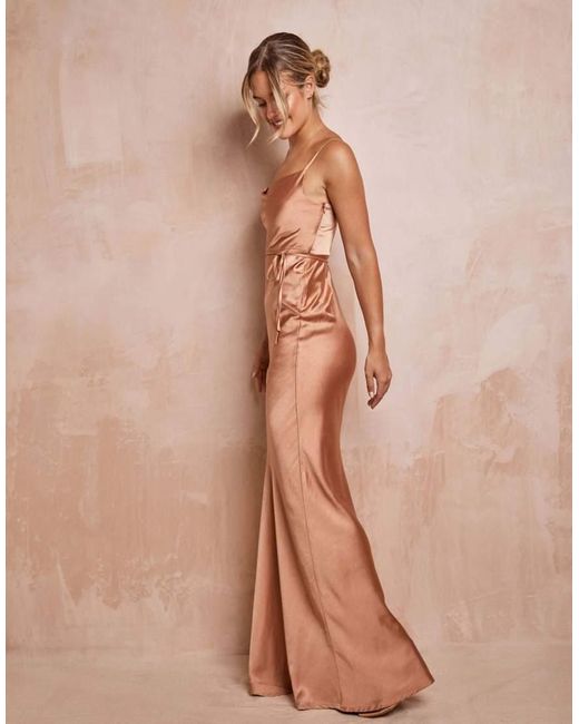 Six Stories Natural Cami Cowl Front Satin Bridesmaid Dress