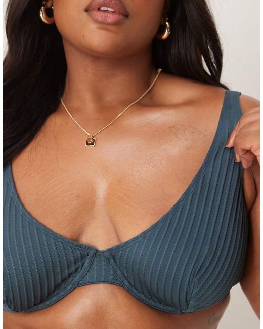 ASOS Blue Asos Design Curve Riddy Rib Underwired Bikini Top
