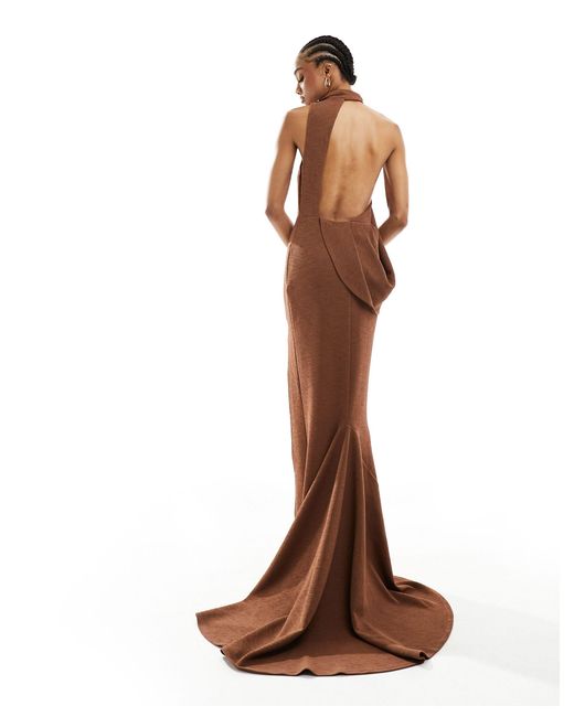 ASOS Brown Asos Design Tall High Neck Maxi Dress With Silver Neck Trim