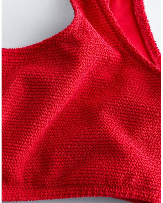 & Other Stories Red Mix And Match Crinkle Bikini Top With Knot Detail