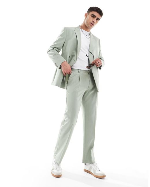 Pantaloni Da Abito Dritti Salvia Testurizzati di ASOS in Green da Uomo