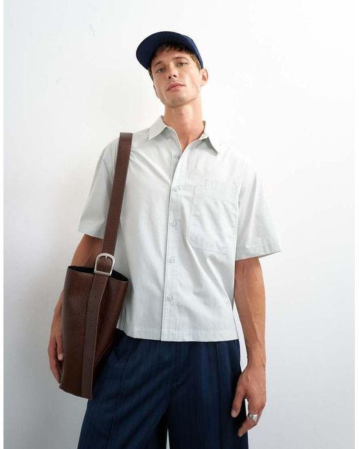 Topman White Relaxed Fit Crop Poplin Shirt for men