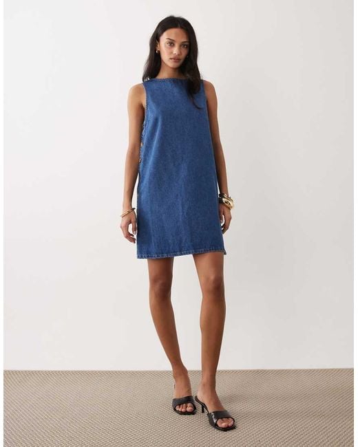 Nobody's Child Izzie Denim Pinafore Mini Dress-blue