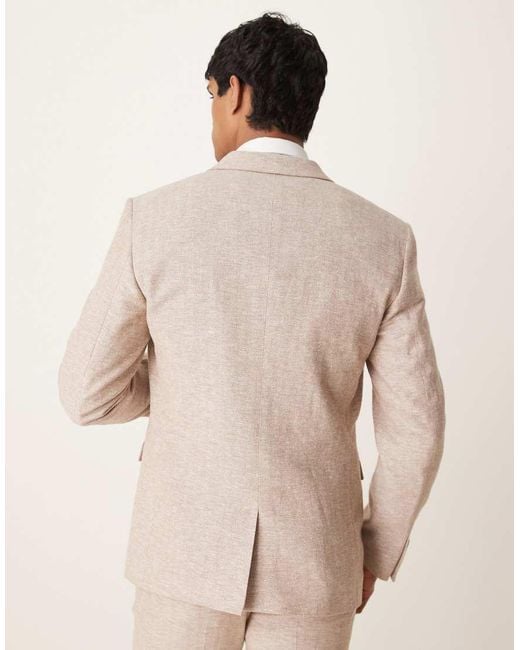 ASOS Natural Linen Cotton Blend Slim Suit Jacket for men