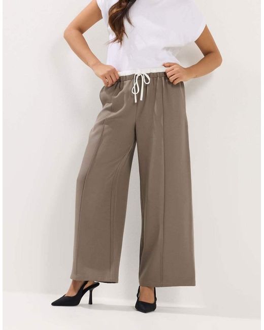 PixieGirl White Petite Contrast Waist Wide Leg Trousers