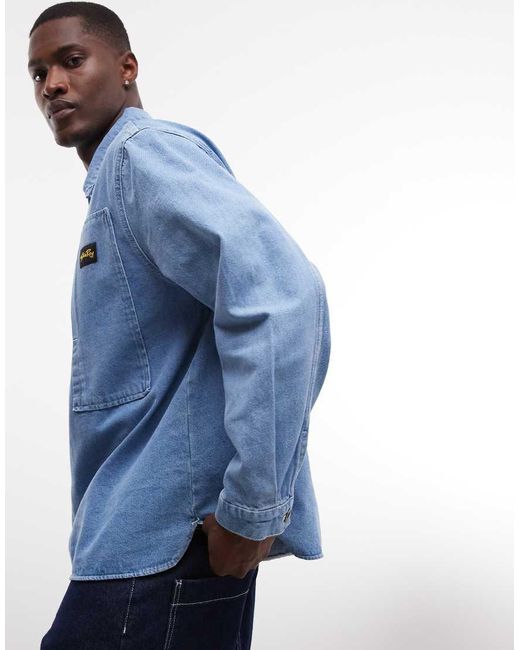 Stan Ray Blue Denim Long Sleeve Half Button Up Shirt for men