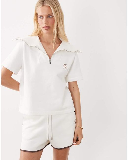 4th & Reckless White Cotton Multiway Zip Through Detail Logo Embroidered Polo Top