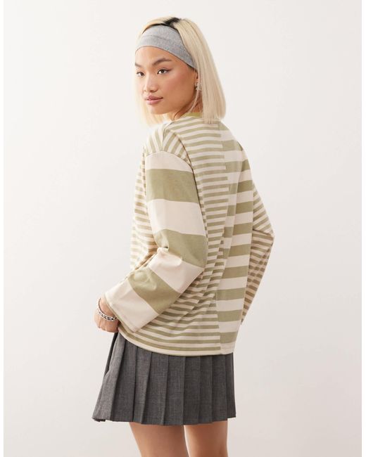 Reclaimed (vintage) Natural Spliced Mixed Stripe Long Sleeve Tee