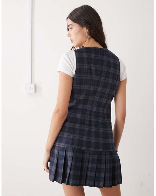 The Ragged Priest Blue Pleated Kilt Mini Dress With Dropped Waist