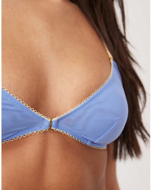 ASOS Blue Rikki Sheer Mesh Front Closure Triangle Bra With Contrast Trim