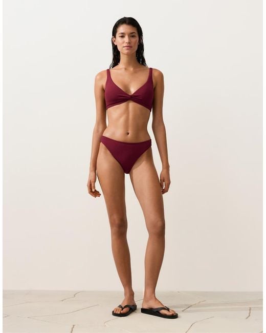 Oysho Red Mini Check Jacquard Bikini Top