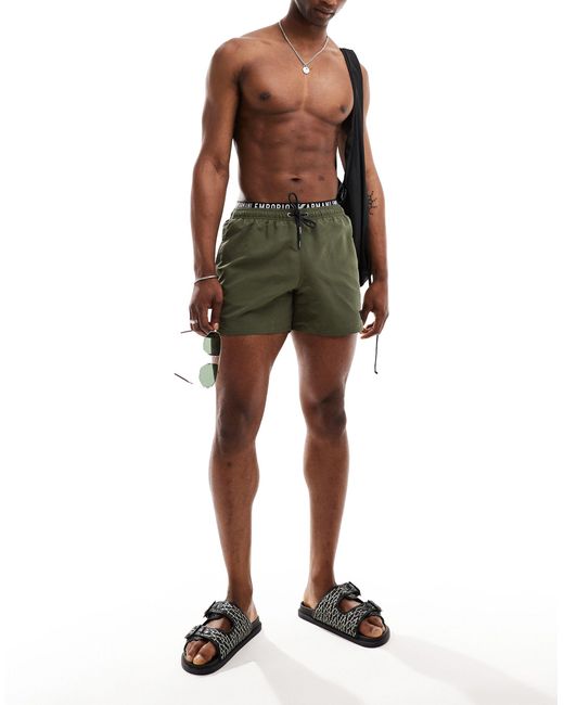 Bodywear - pantaloncini da bagno kaki con fascia di Emporio Armani in Green da Uomo