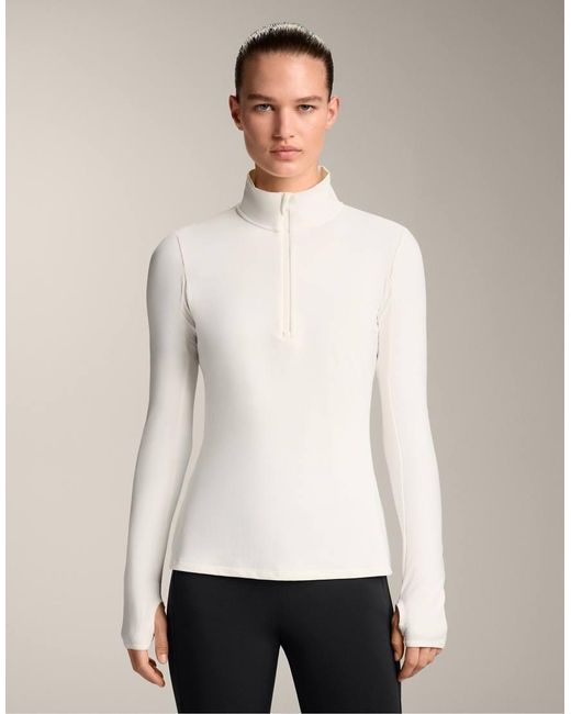 Oysho White Half-Zip Base Layer T-Shirt