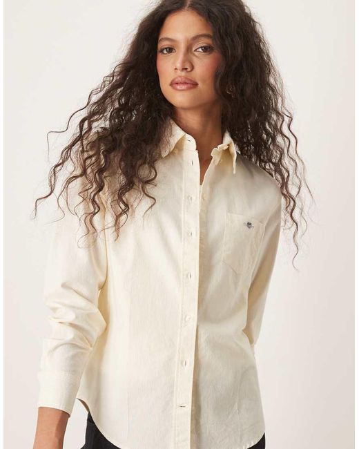 Gant Regular-Fit Gestreept Oxford Overhemd Met Logo in het Natural