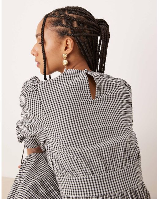 Ricky - robe mi-longue à manches courtes - vichy et blanc Nobody's Child en coloris Gray