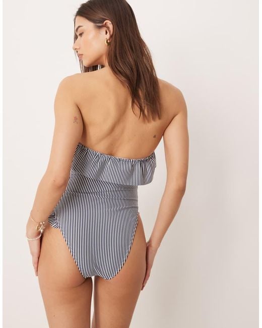 ASOS Blue Scarlet Stripe Bandeau Frill Swimsuit