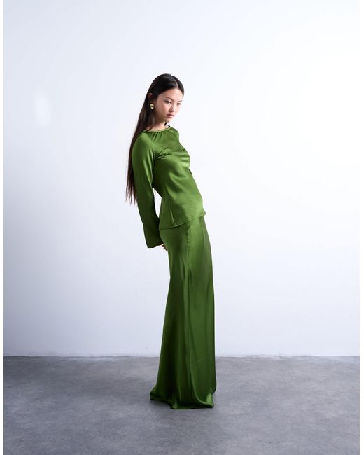 Jupe longue coupée en biais TOPSHOP en coloris Green