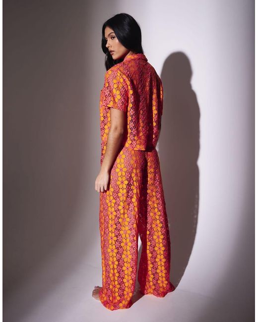 South Beach Multicolor Floral Crochet Wide Leg Beach Trousers