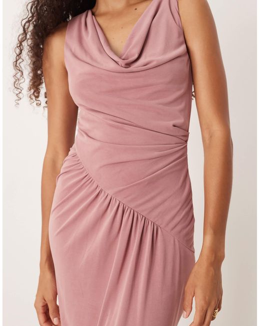 ASOS Pink – gerafftes, asymmetrisches midikleid