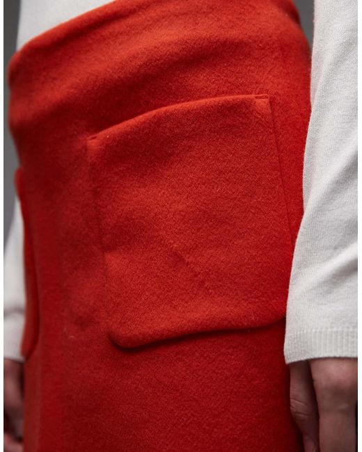 ARKET Red Wool Rich Mini Skirt With Front Pockets