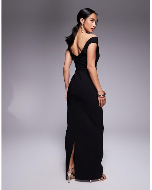 Vestido Largo Con Escote Bardot De Corte Corazón De Bengalina De Vesper Petite de color Black