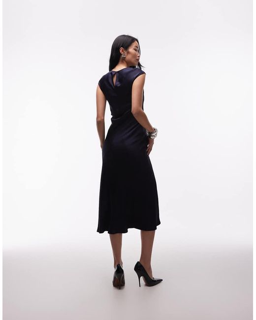& Other Stories Blue Bias Cut Satin Maxi Dress With Cap Sleeve