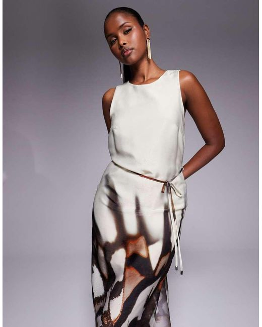River Island White Racer Neck Floral Print Slip Dress