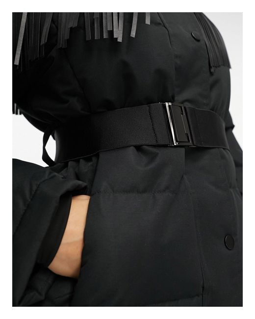 Giacca da sci nera con frange e cintura di Threadbare in White