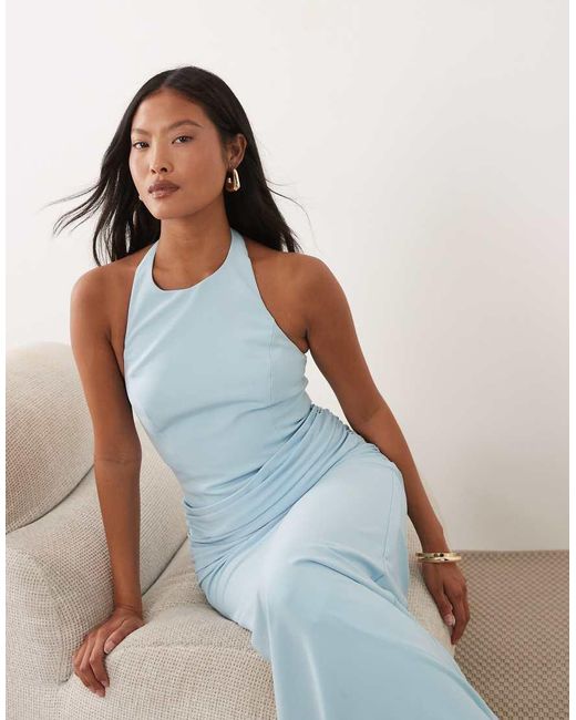 Forever New Blue Halter Neck Drape Waist Maxi Dress