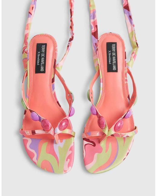 River Island Pink Beaded Scarf Detail Kitten Heels