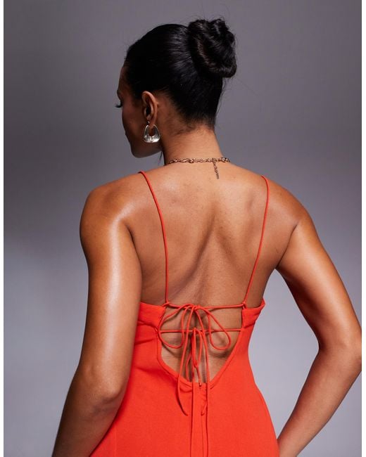 ASOS Red Gathe Bust Strappy Cross Back Midi Dress