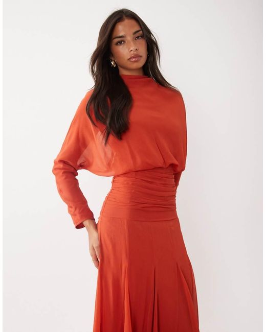 ASOS Chiffon Shirred Waist Panel Godet Maxi Dress