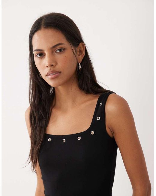 ASOS Black Scoop Neck With Eyelet Co-ord Vest Top