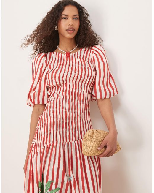 Never Fully Dressed Pink – gestreiftes midaxi-kleid aus baumwolle mit seepferdchen-print