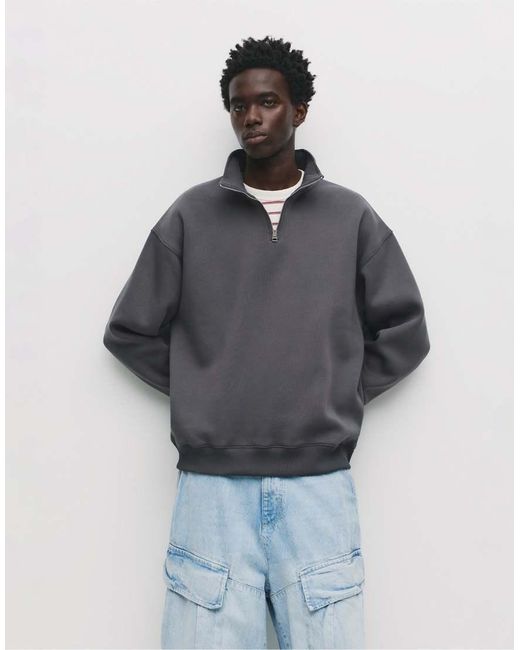 Pull&Bear Basic Sweatshirt Met Korte Rits in het Blue voor heren
