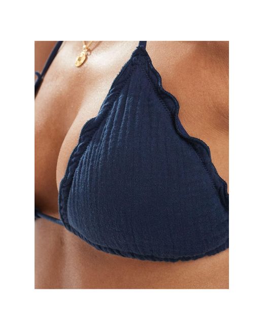 Stradivarius Blue Textured Scallop Edge Bikini Top Co-ord