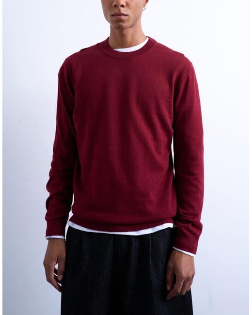 Topman Red Essential Knitted Crew Neck Jumper for men