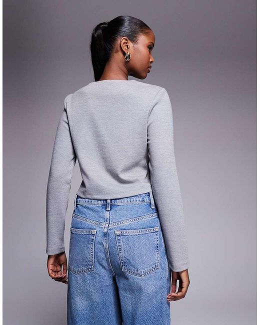 River Island Blue Cropped Cardigan With Heart Buttons