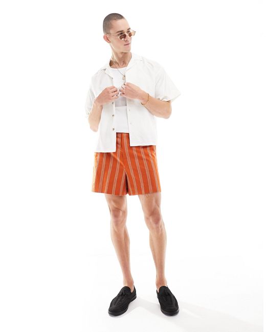 ASOS Orange Smart Linen Blend Stripe Crop Bermuda Shorts for men