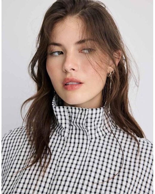 Stradivarius Gray Oversize Check Print Jacket