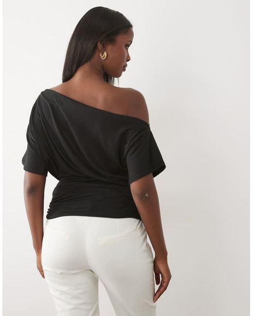 Missy Empire Black Soft Touch Off Shoulder Cinch Fitted Waist Top